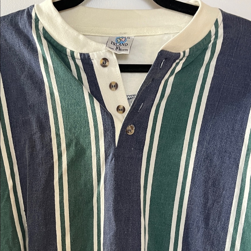 Men's Green & Navy Striped Henley Shirt